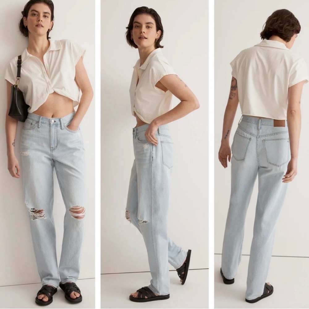 Madewell The Slouchy Boyjean in Wrightlane Wash Blue Women's Size 26 Distressed